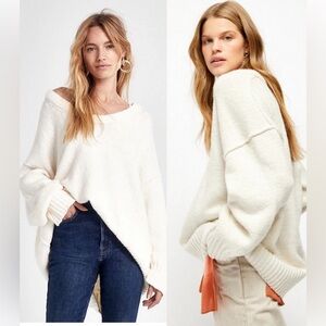 Free People | Brookside Tunic Sweater Scoop Neck Oversized Desert Ivory size XS